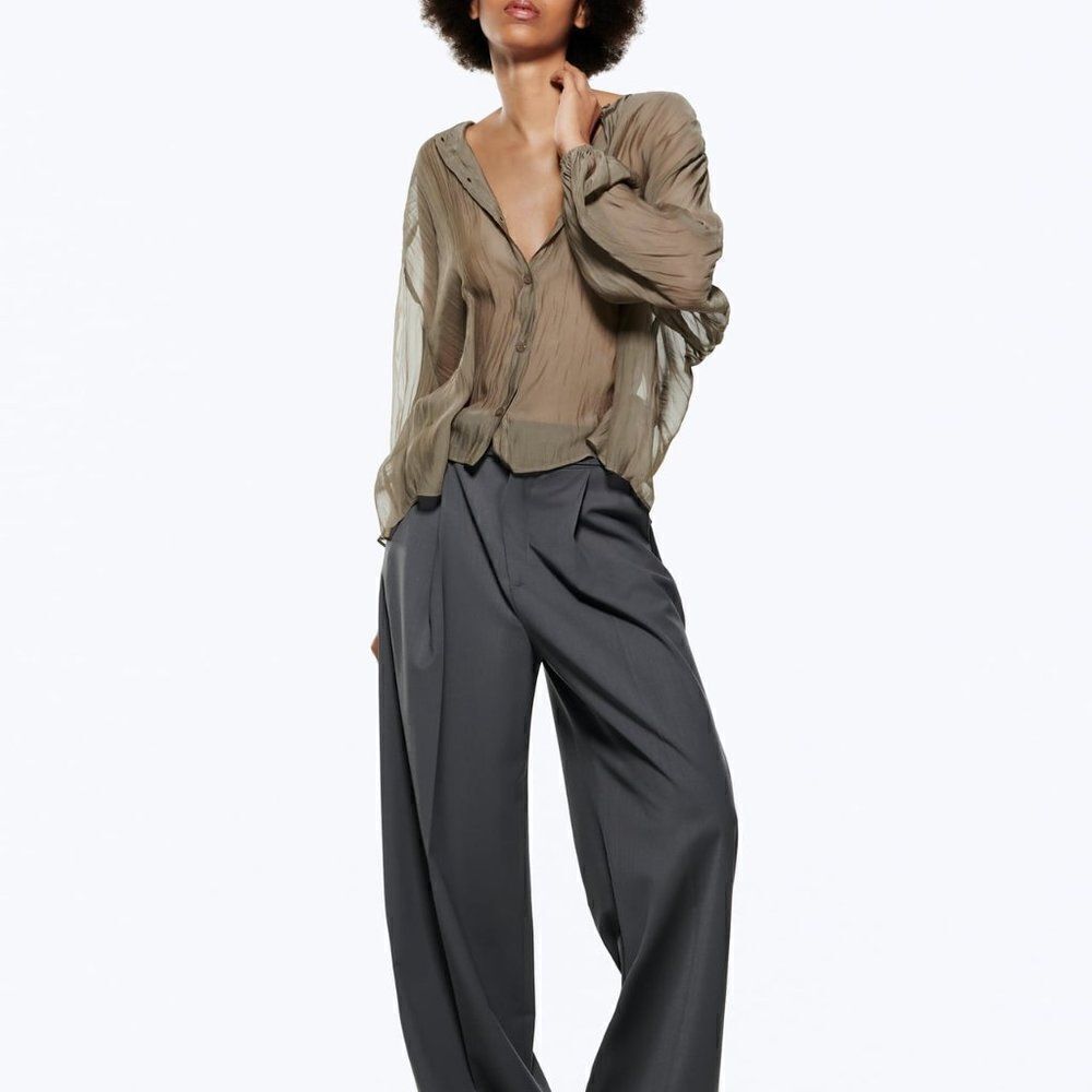 ZARA SEMI-SHEER FLUID BLOUSE - Picture 12 of 12